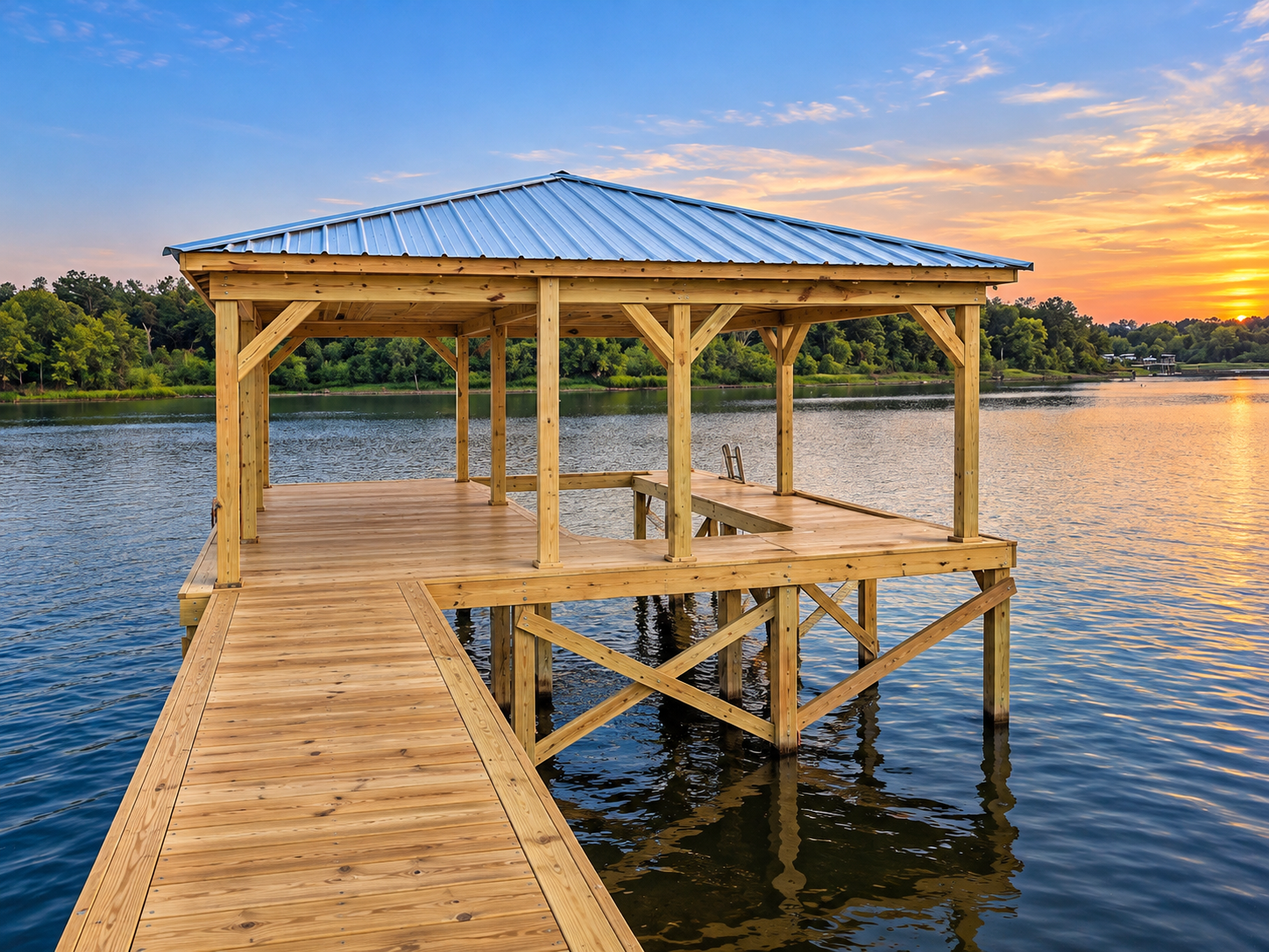 Custom boathouse construction on East Texas lake by TW Construction